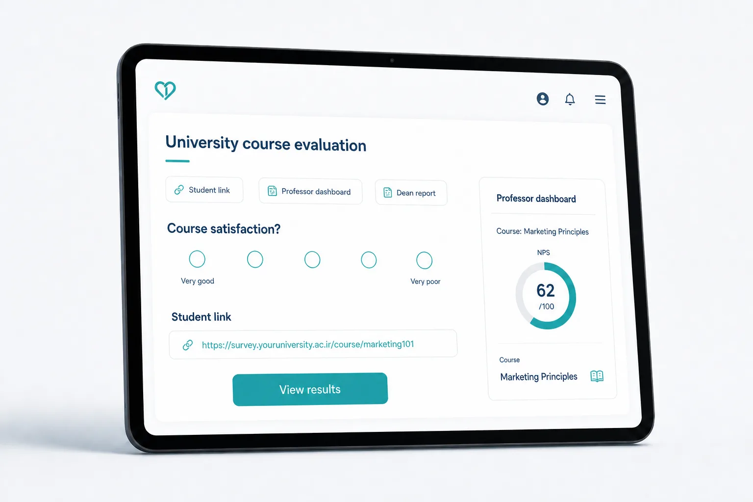 Tablet showing course evaluation